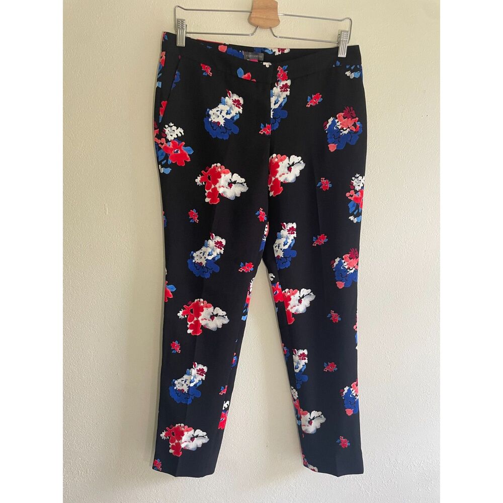 Vince Camuto Womens Traveling Bloom Floral Pants Sz 4 Black Red Boho Effortless